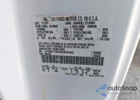 2002 Ford F-150 Lariat/Xl/Xlt from USA, damaged, VIN 1FTRX17W52KB26462